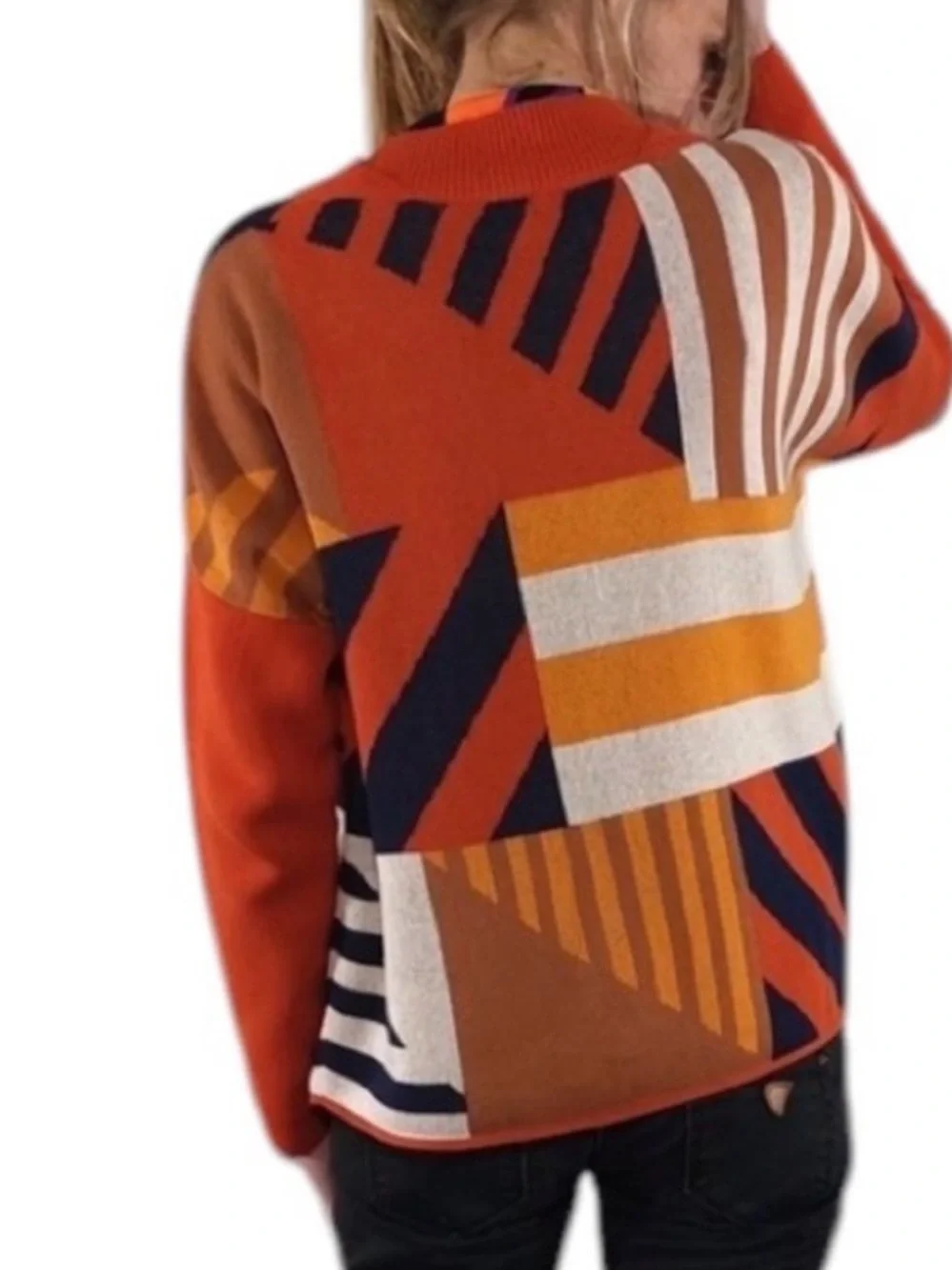 NWT SKFK Karle Organic Cotton Geometric Knit Sweater Boxy Pullover Size US 2